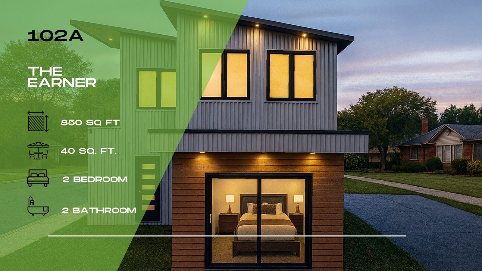 102A – The Earner | 2 Bed · 2 Bath · 850 SF