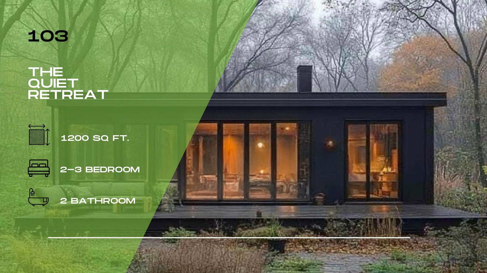 103A – The Quiet Retreat | 2–3 Bed · 2 Bath · 1,225 SF | Nature Living