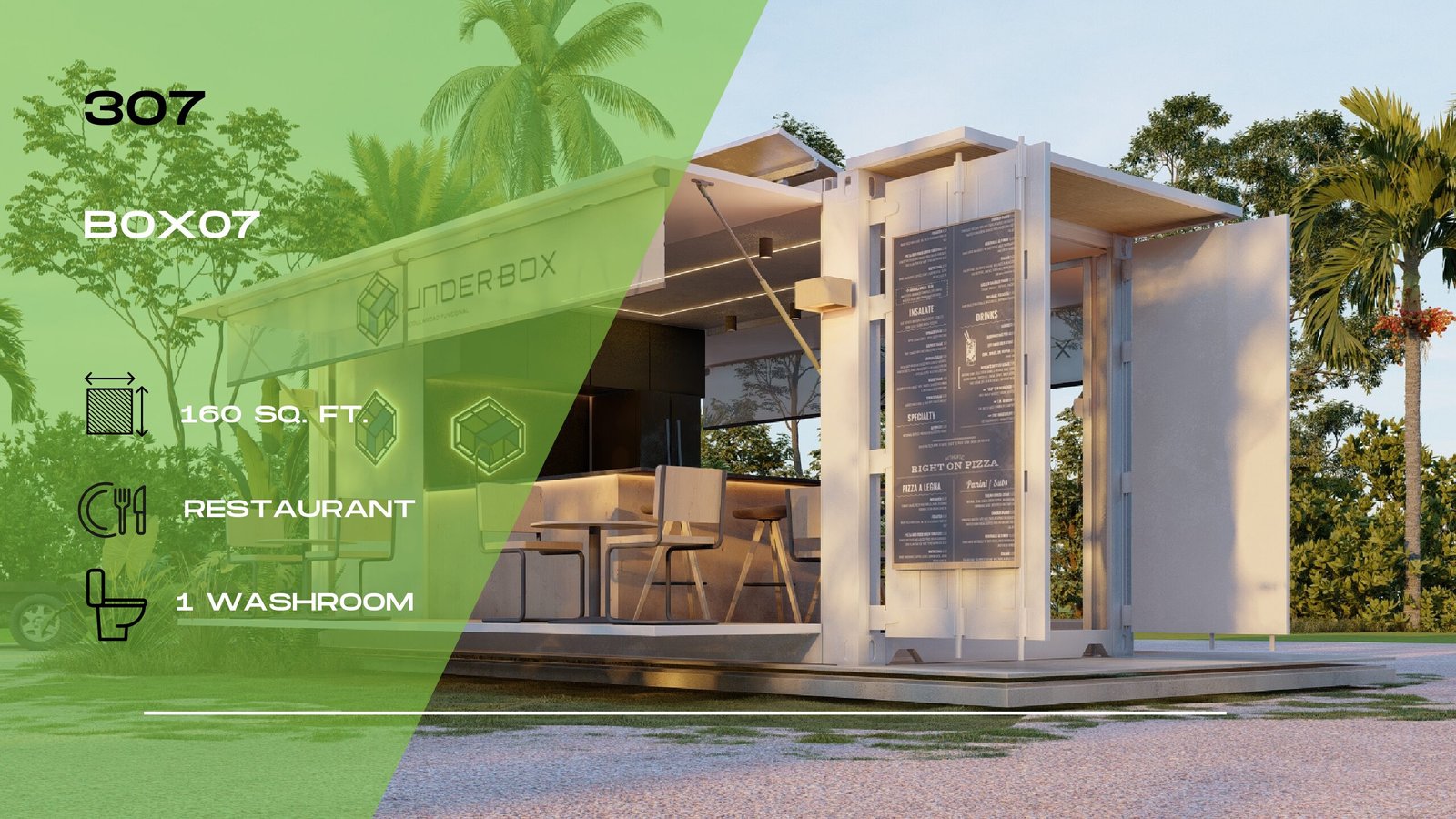 307 – Box 07 Restaurant with Patio, 1 x 20 ft (Container Home)