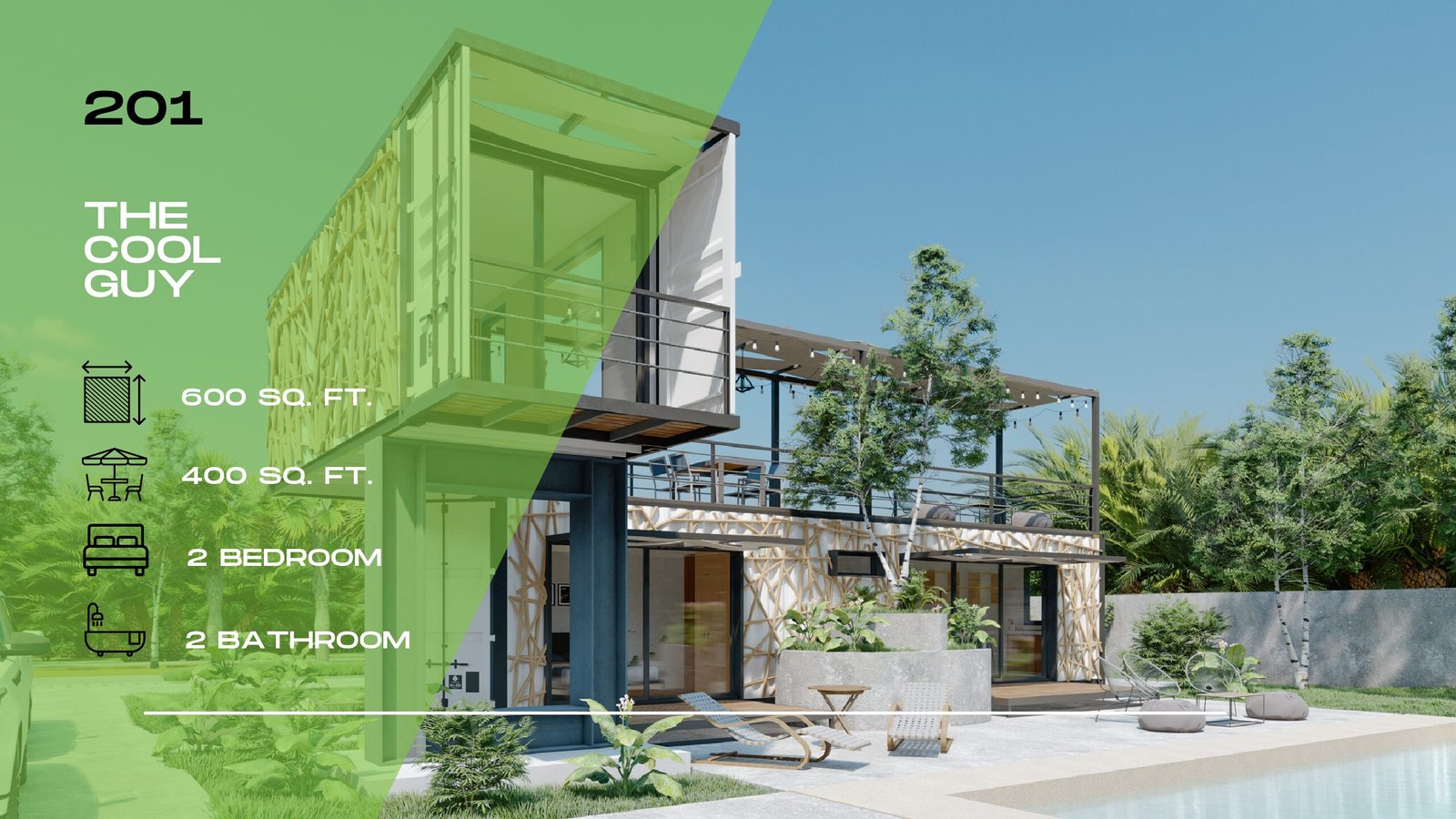 201 – The Cool Guy | 2 Bed · 2 Bath · 2 × 40 ft · 75 m² (Cool Home)