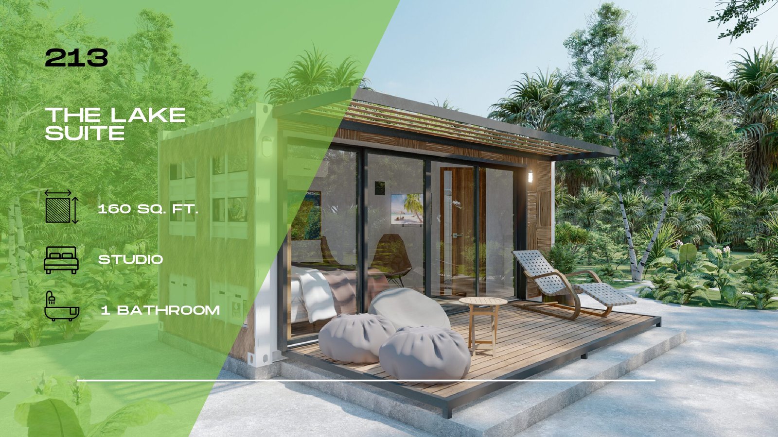 213 – The Lake Suite, 1 Bed 1 Bath, 20 ft, 160 sq ft